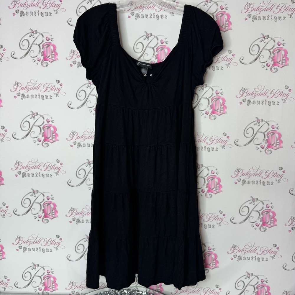 INC dress ruffle frill tiered milkmaid silver detail metal Elegant Black Dress - Picture 2 of 7